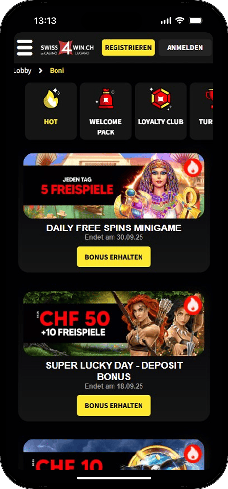 Boni und Promotionen im Swiss4Win Casino